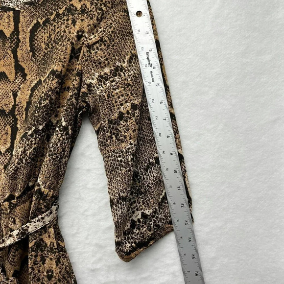 H&M Mini Dress Women's Sz 4 Brown Snake Print 3/4 Sleeve Scoop Neck Tie Waist - Picture 4 of 11